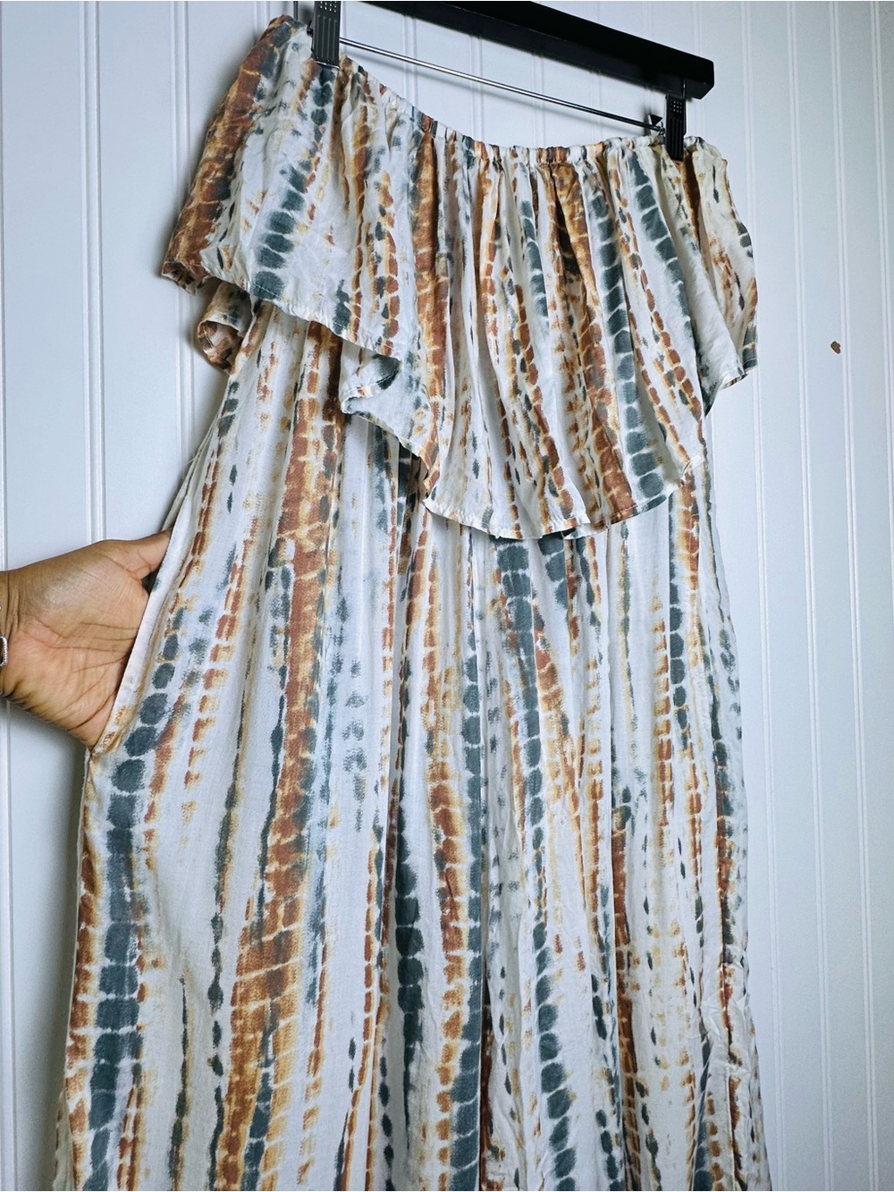 Free People Summer Vibes Tie Dye Bohemian Ruffle Jumpsuit Strapless Casual Small - Picture 7 of 13